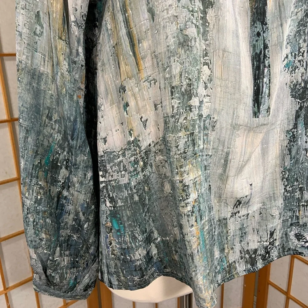 Johnny Was Pete and Greta silk blouse green and brown pattern. - Picture 8 of 14